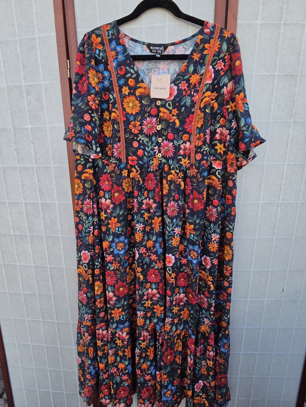 BloomChic Boho Floral Tiered Maxi Dress NWT Cottagecore Festival V-Neck 14-16